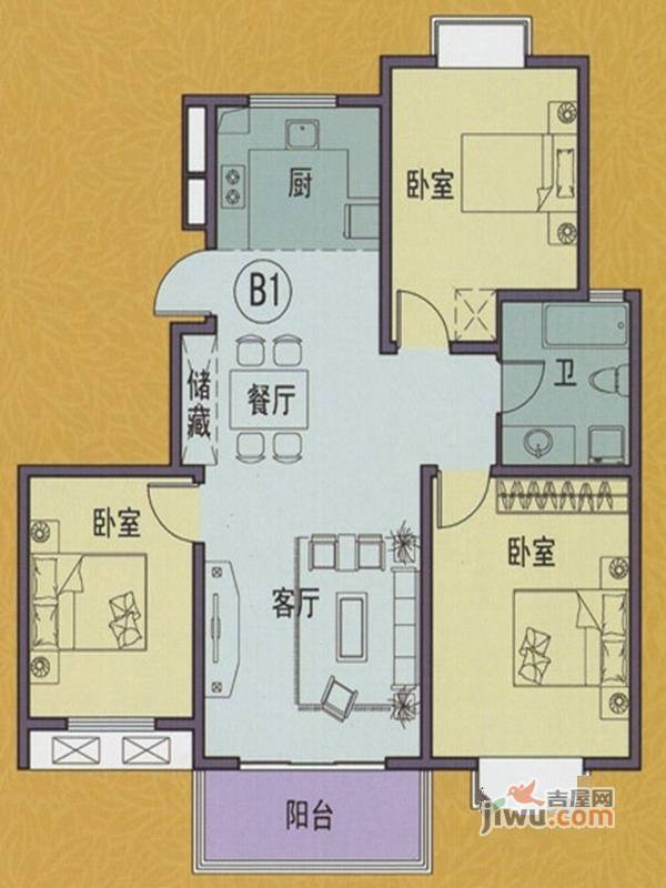 扬州印象花园3室2厅1卫112㎡户型图