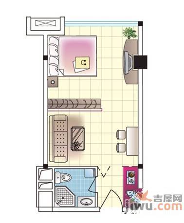 汇金广场1室1厅1卫43.5㎡户型图