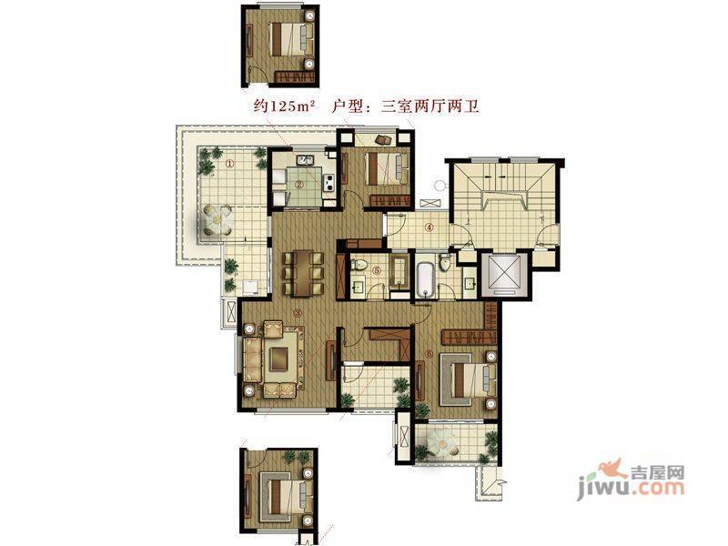 万科城3室2厅2卫125㎡户型图