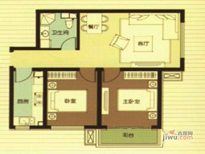 武阳秀美2室2厅1卫85.1㎡户型图