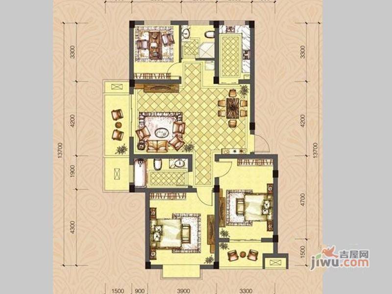 西江银座3室2厅2卫108㎡户型图