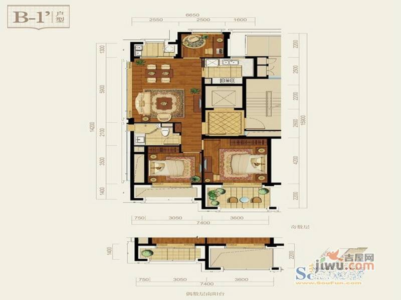 西溪诚园致诚苑3室2厅1卫89㎡户型图