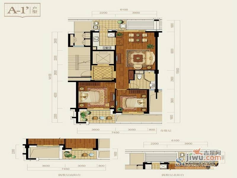 西溪诚园致诚苑2室2厅1卫89㎡户型图