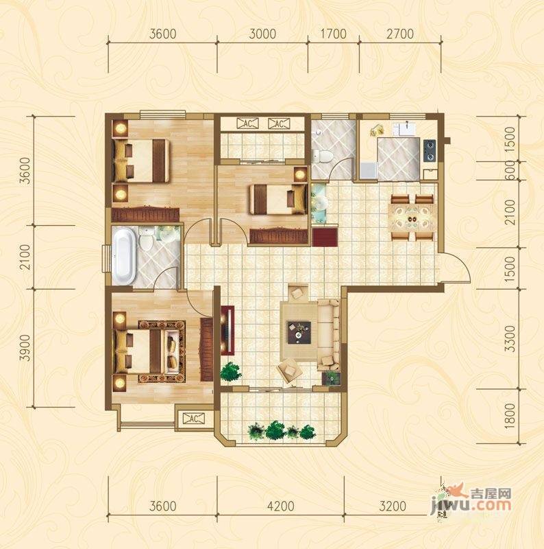 金龙琴台馨都3室2厅2卫118㎡户型图