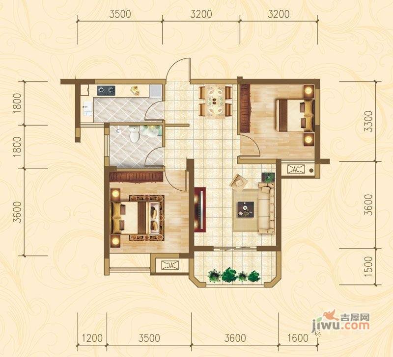 金龙琴台馨都2室2厅1卫78㎡户型图