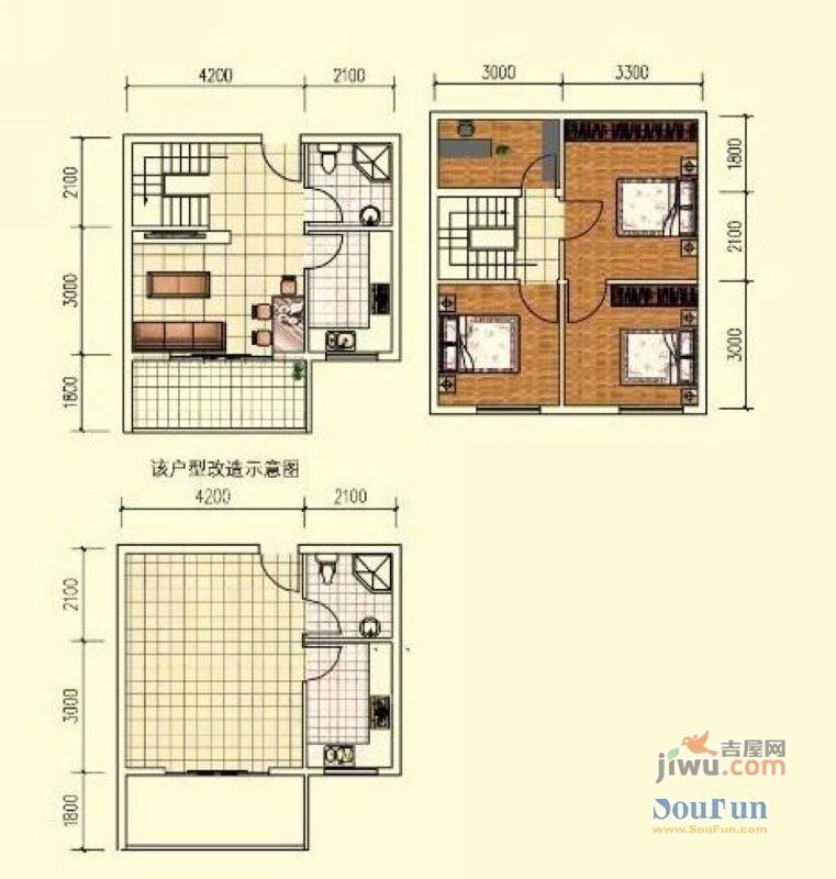 金鑫御江名苑3室1厅1卫52.7㎡户型图