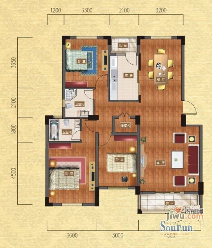 龙城懿品3室2厅2卫129.1㎡户型图