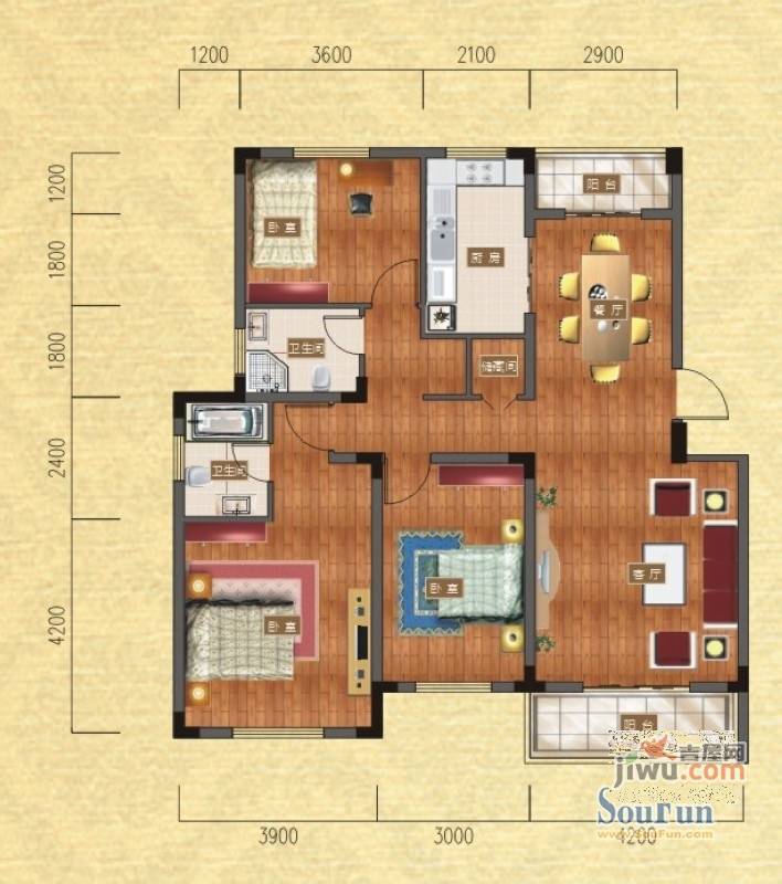 龙城懿品3室2厅2卫119.1㎡户型图