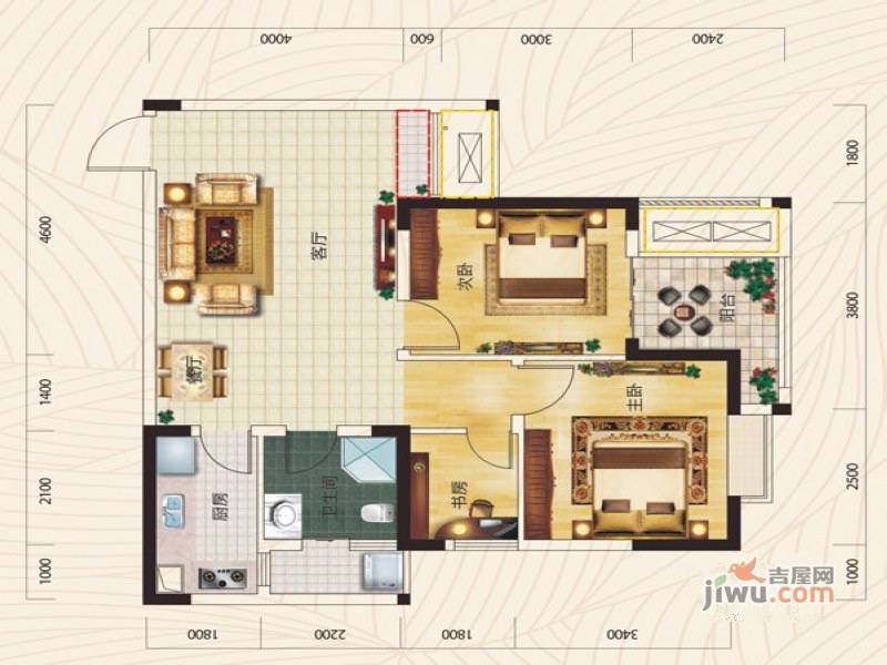 名流人和天地五期3室2厅1卫84㎡户型图