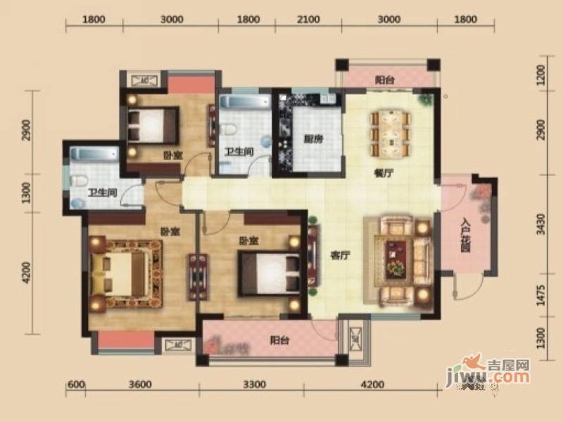 名流仕家3室3厅2卫123.9㎡户型图