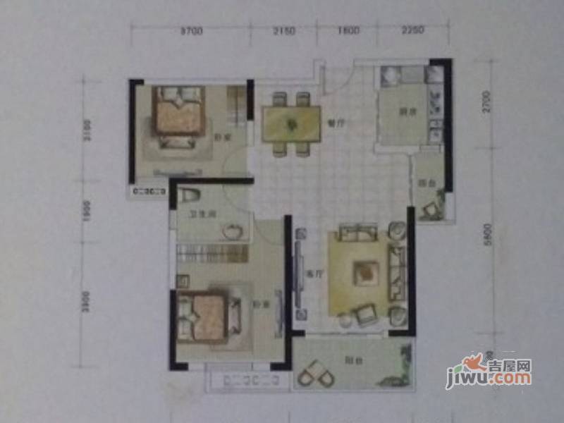 沁园首府2室2厅1卫96.1㎡户型图