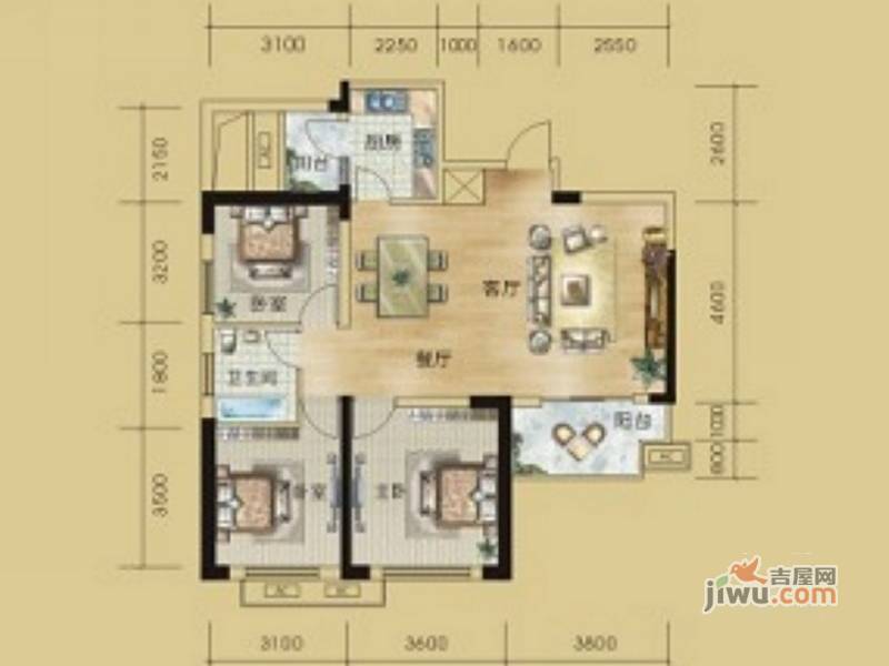 沁园首府3室2厅1卫109.4㎡户型图