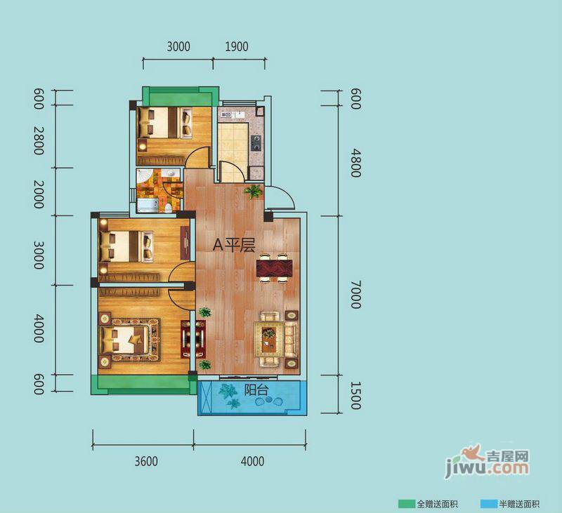 祥生柏景湾二期3室2厅2卫94㎡户型图