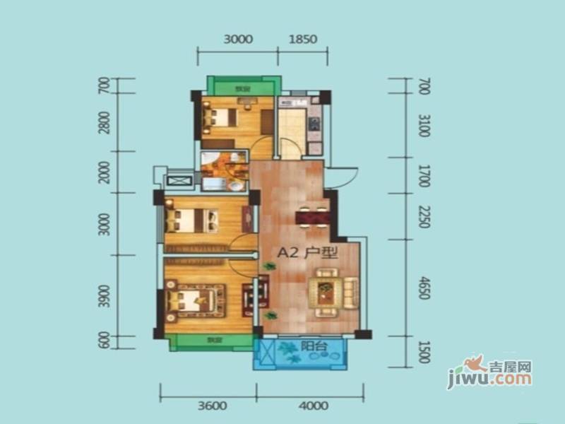 祥生柏景湾二期3室2厅1卫95㎡户型图