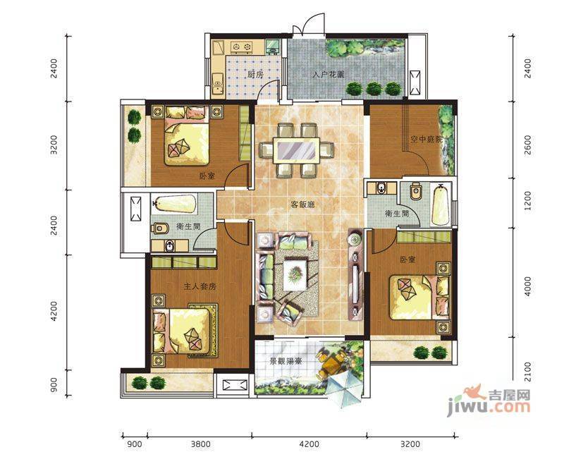 光谷汇金中心3室2厅2卫141㎡户型图