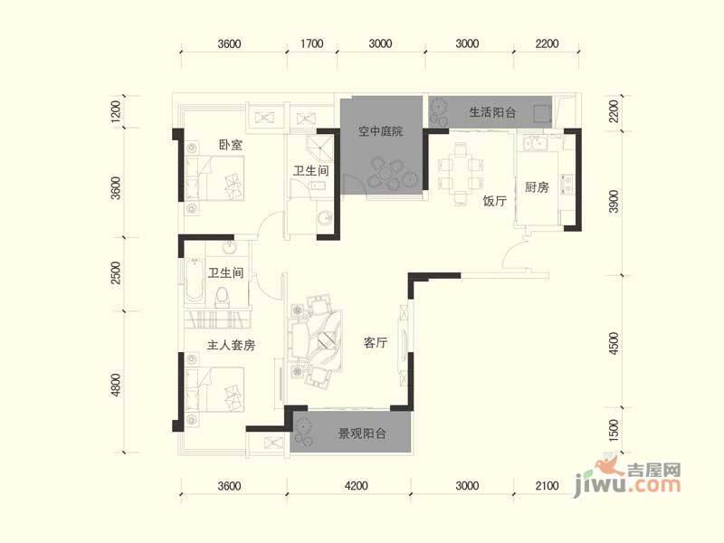 光谷汇金中心2室2厅2卫137㎡户型图