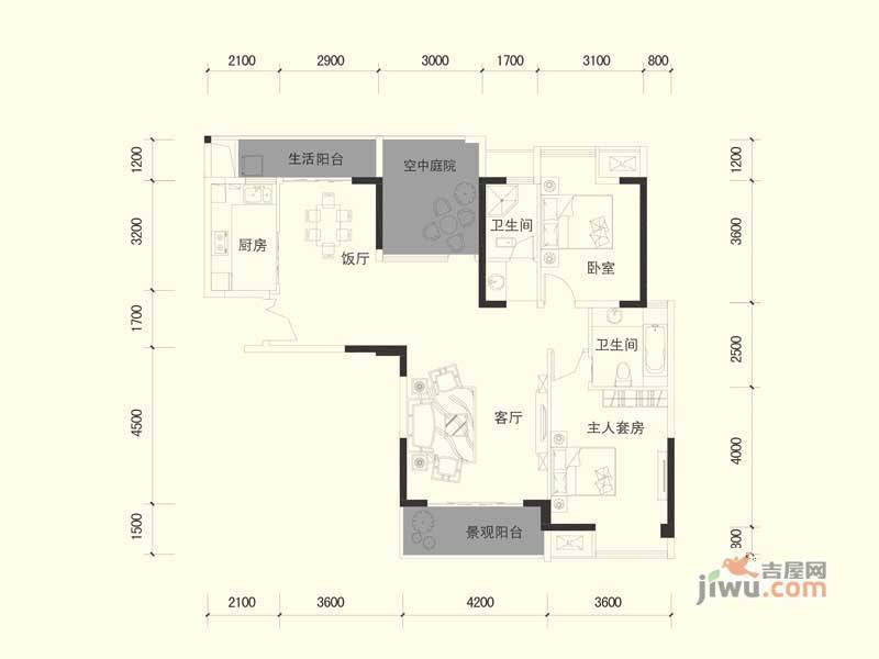 光谷汇金中心2室2厅2卫138㎡户型图