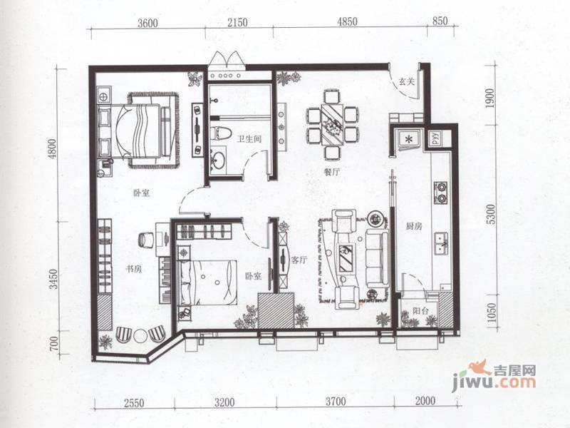 百步亭现代城三区2室2厅1卫149.2㎡户型图