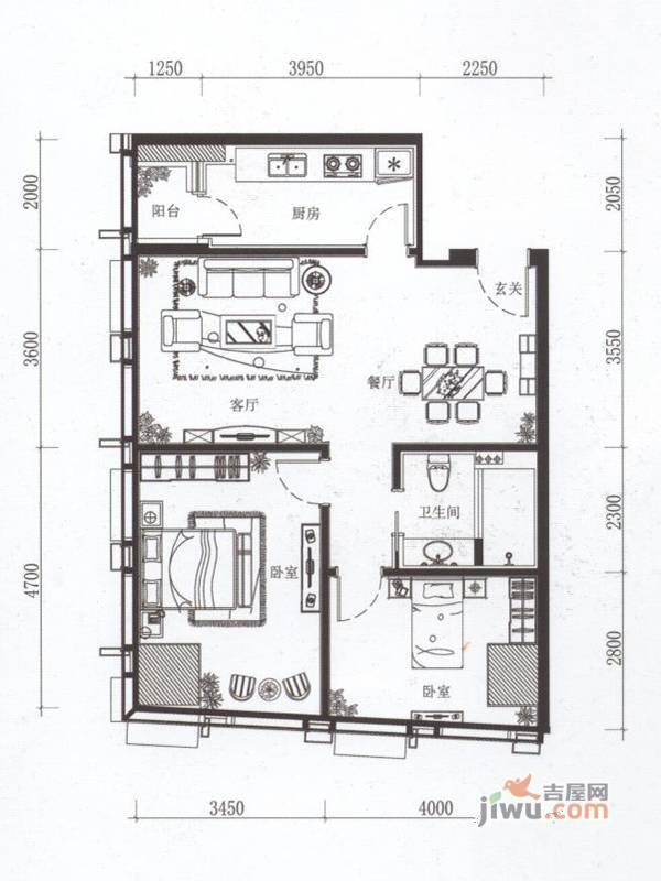 百步亭现代城三区2室2厅1卫120.3㎡户型图