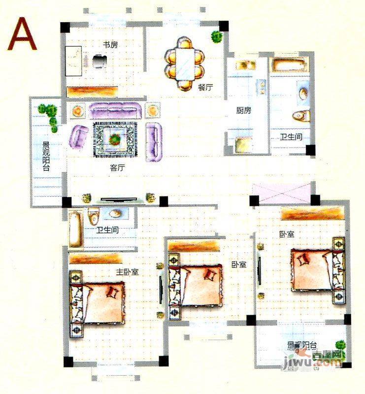 月港湾花园4室2厅2卫134㎡户型图