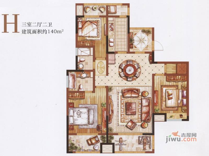 泰禾江阴院子3室2厅2卫140㎡户型图