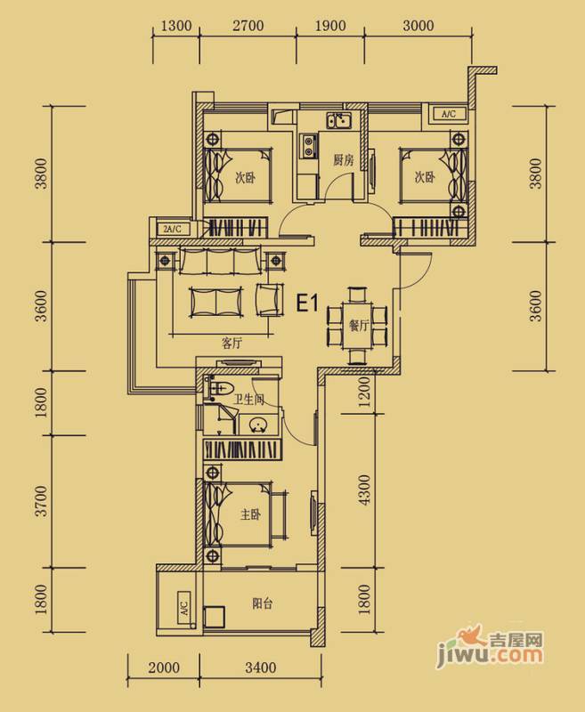 国耀世纪长江3室2厅1卫户型图