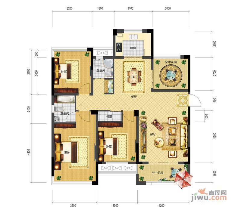 凯旋公馆3室2厅2卫130㎡户型图