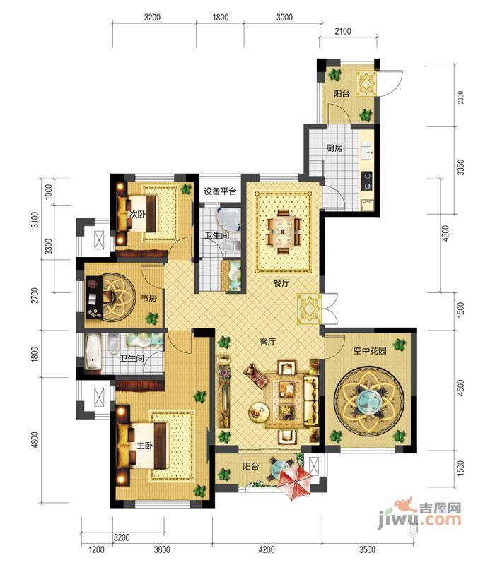 凯旋公馆3室2厅2卫144㎡户型图