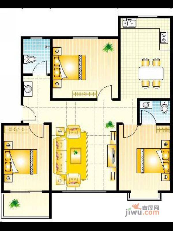 建国福邸2室2厅1卫90.6㎡户型图