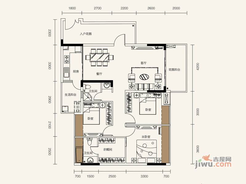 誉东方3室2厅2卫124㎡户型图