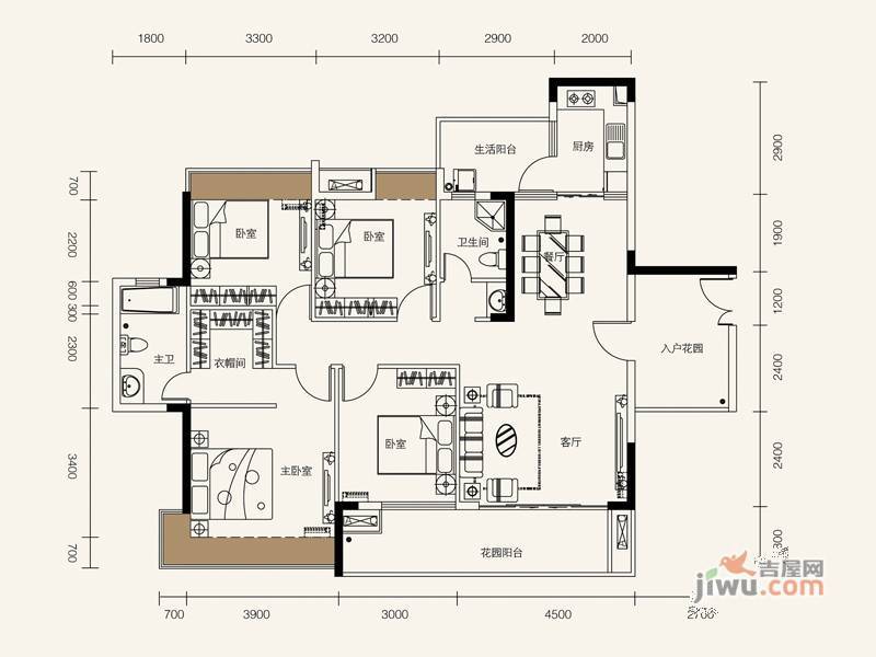 誉东方4室2厅2卫142㎡户型图