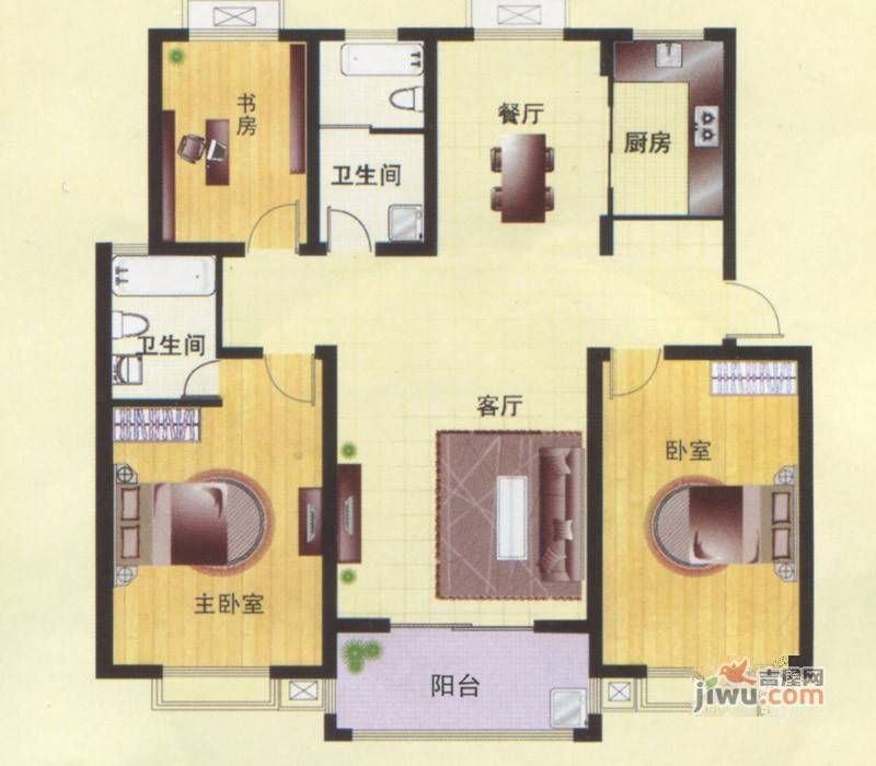 东方明珠3室2厅2卫134㎡户型图