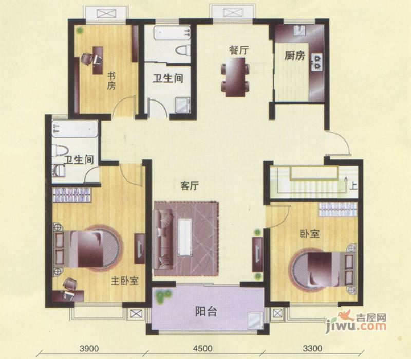 东方明珠3室2厅2卫134㎡户型图