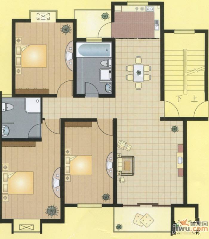 东方明珠城3室2厅2卫125㎡户型图