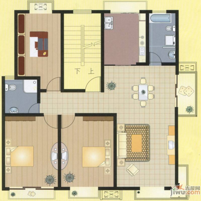 东方明珠城2室2厅2卫138㎡户型图