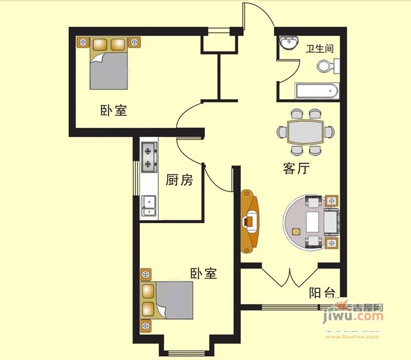 天津星河花园2室1厅1卫98.7㎡户型图