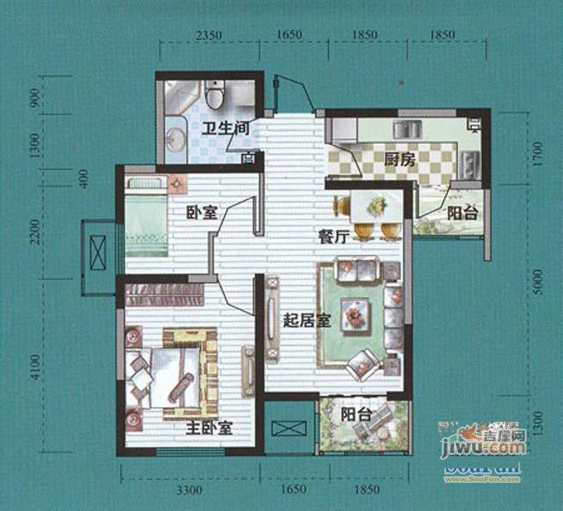 天房郦城2室2厅1卫78㎡户型图