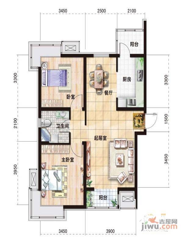 天房郦城2室2厅1卫95㎡户型图