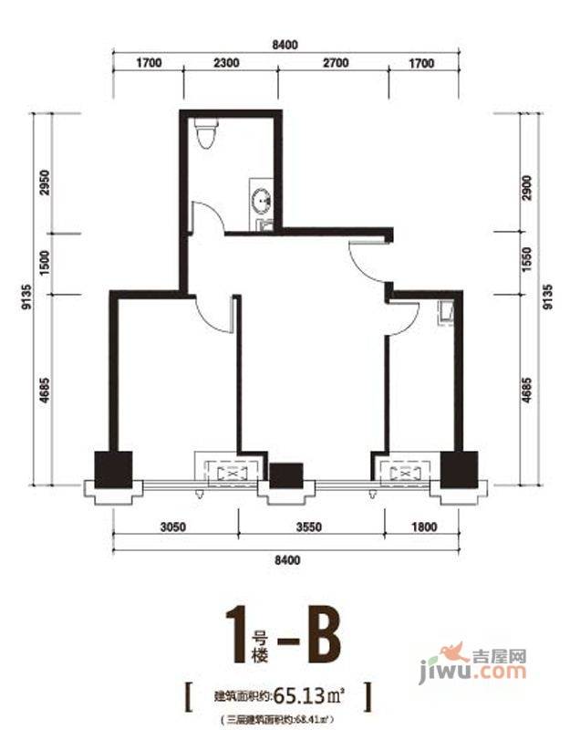 联东U谷总部大观青年公社1室1厅1卫65.1㎡户型图