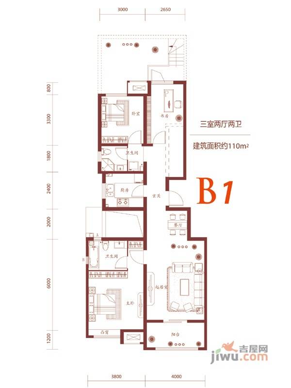 如鱼3室2厅2卫110㎡户型图