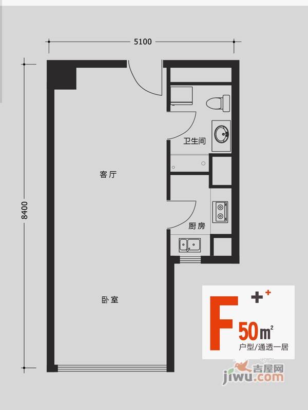 熙汇广场1室1厅1卫50㎡户型图