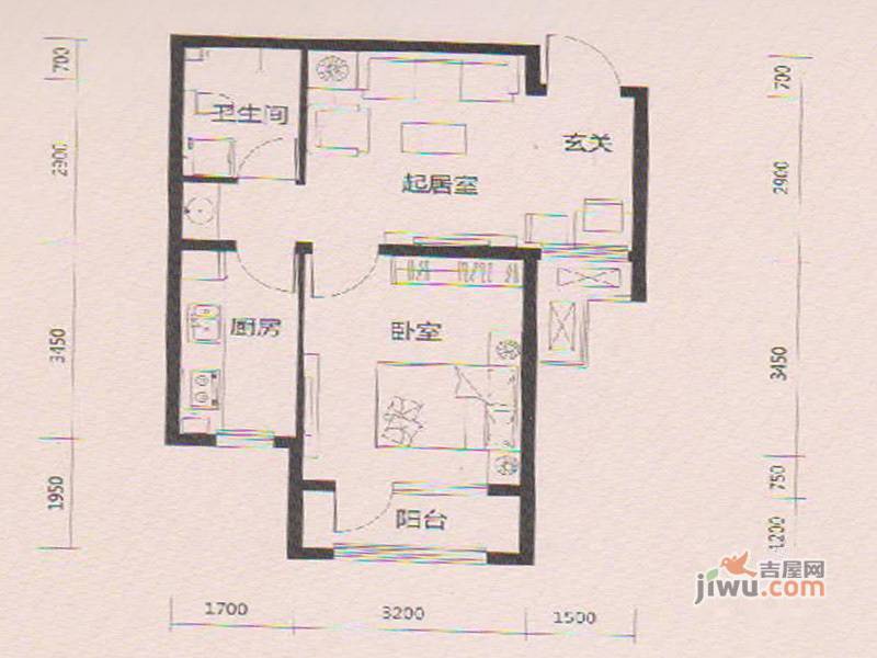 跃丽家园1室1厅1卫59.2㎡户型图