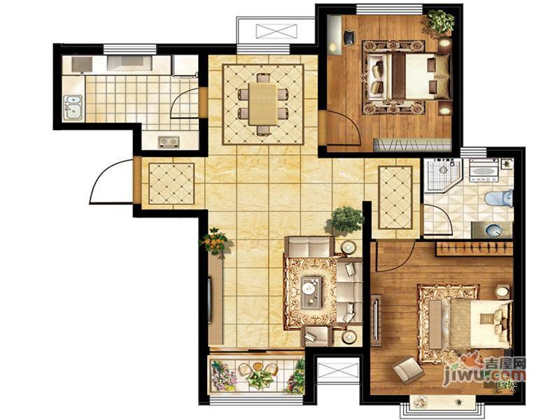 塞纳世家2室2厅1卫92.4㎡户型图