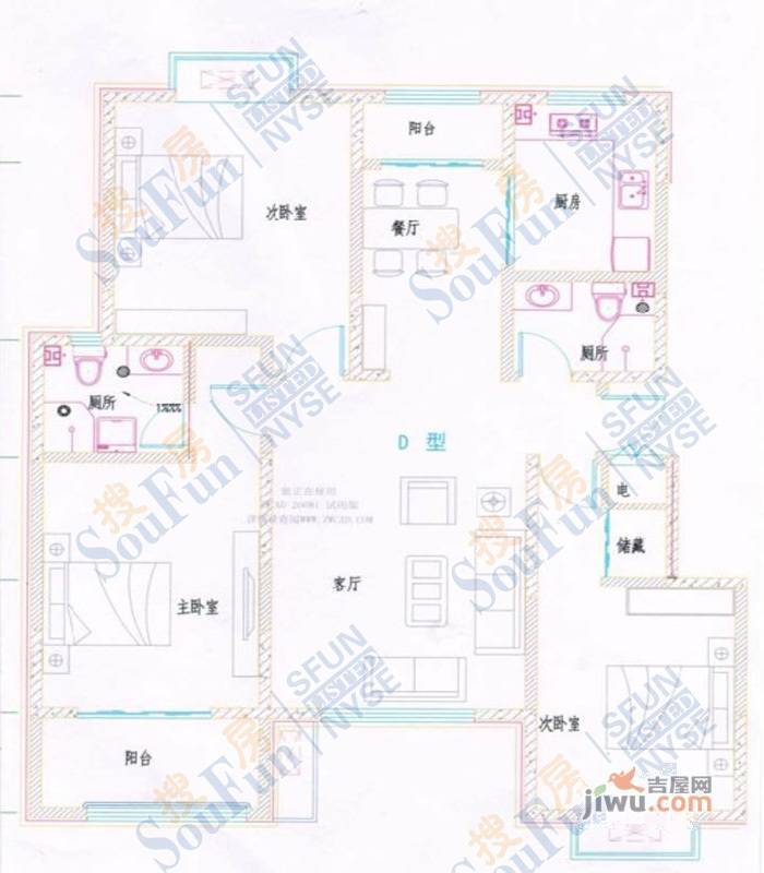 圣都亲水湾3室2厅2卫134.6㎡户型图