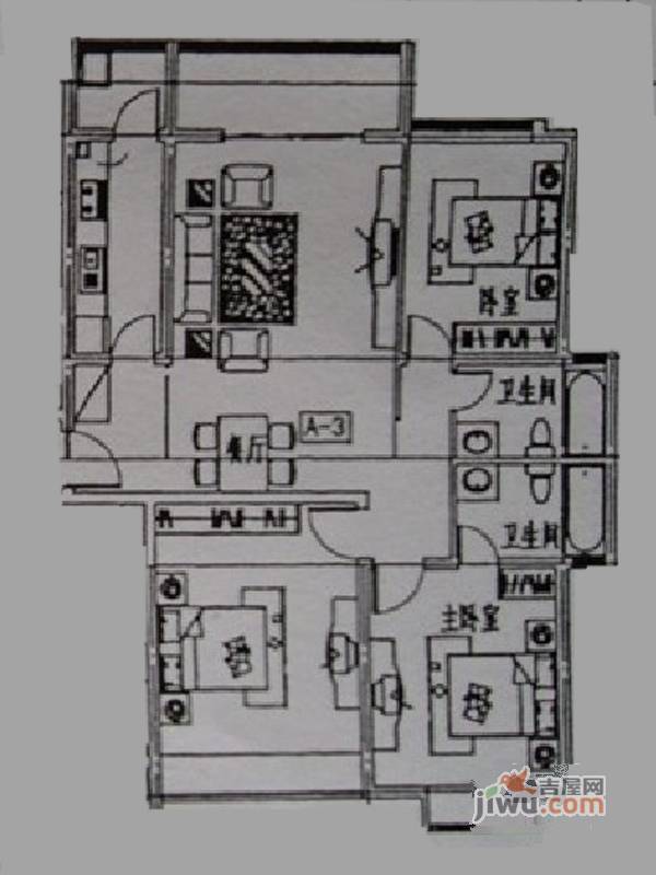 北湖之星3室2厅2卫户型图