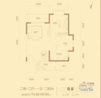 和贵滨江中心2室2厅1卫83.9㎡户型图