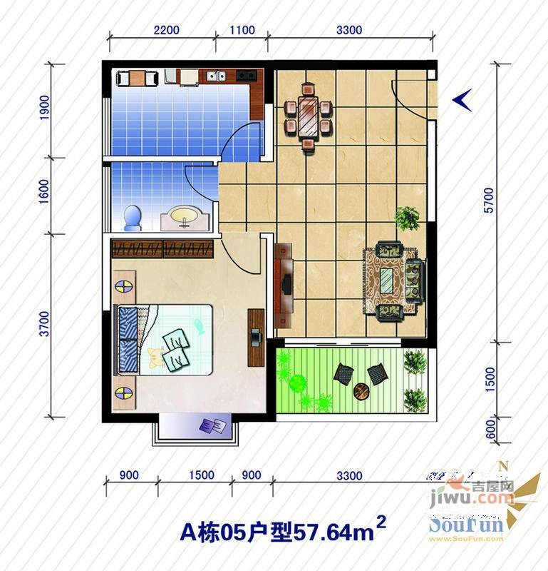 椰海雅苑普通住宅57.6㎡户型图