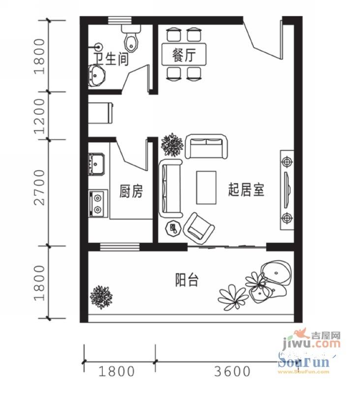 世景翠城1室1厅0卫42.6㎡户型图