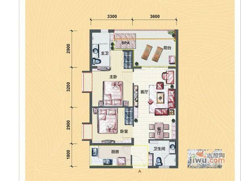 和泓假日阳光2室2厅2卫78.4㎡户型图