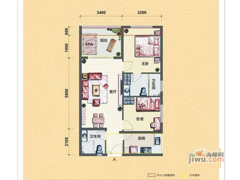 和泓假日阳光2室2厅2卫70.9㎡户型图